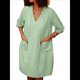 thumbnail image 2 of Vestido Tipo Túnica Holgado Informal de Algodón con Cuello en V para Mujer, Vestido de Verano para Vacaciones, 3/4 y Bolsillo. Verde XXXL, 2 of 9