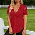 thumbnail image 5 of PNTUTB Summer Women's Fashion Solid Color Glitter Lace Wave V Neck Knot Casual Short Sleeve Comfortable T Shirt, 5 of 6