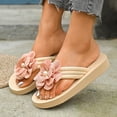 thumbnail image 4 of Rokment Women's Beach Platform Flip Flops Bohemian Flower Lace Bow Memory Foam Dress Slip on Sandals Bride Wedding Casual Flat Thongs Slides Summer Slippers Pink Size 7.5, 4 of 6
