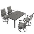 thumbnail image 3 of POTEBAN 5-Piece Outdoor Dining Set with High-Back Padded Swivel Chairs & Iron Rectangle Table for 4-Person, Black & Dark Grey, 3 of 7