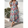 thumbnail image 5 of PRETTYGARDEN Women's Summer Wrap Maxi Dress Casual Boho Floral V Neck Short Sleeve Ruffle Hem Split Beach Long Dresses, 5 of 7
