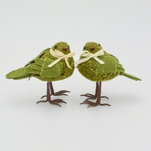 5" Green Burlap Bird Set