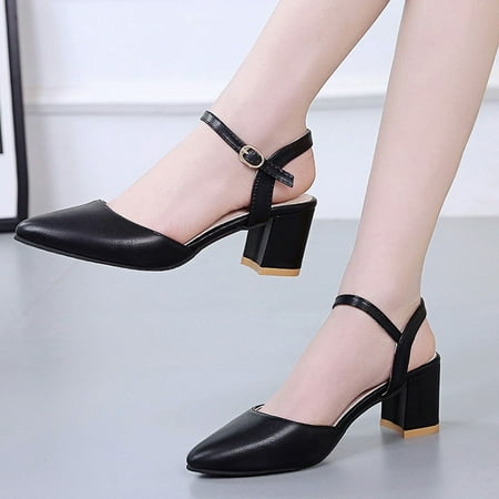 

Women Pointed Casual Thick Heel Slippers Fashion Wild Mid Heel Sandals