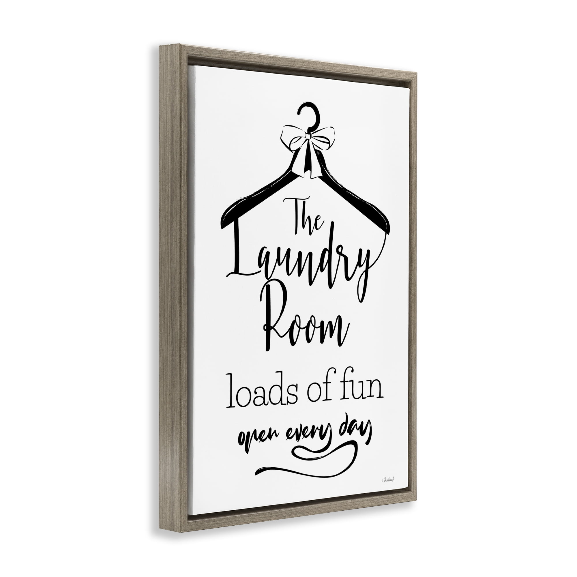 Stupell Industries Laundry Room with Hanger Bath & Laundry Painting Brown Floater Framed Canvas Art Print Wall Art, 21 x 31