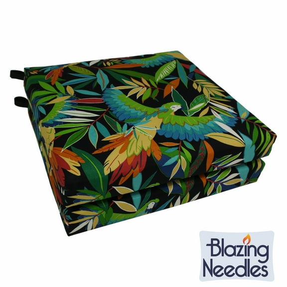 Blazing Needles Patterned Outdoor Spun Polyester Chair Cushions Set, Set of 2, 20" x 19", Tucuman Ebony