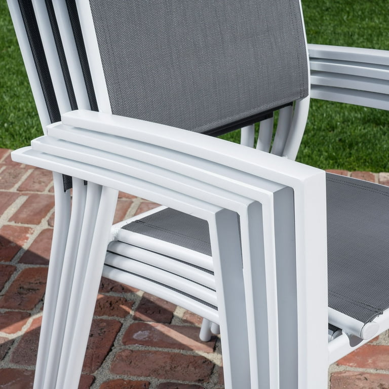 Set Of 4 Gray Stackable Aluminum Sling Arm Chairs Set Of 4 Gray Stackable Aluminum Sling Arm Chairs