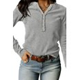 thumbnail image 5 of Women's Gray Trimmed Neckline Waffle Knit Henley Top, 5 of 5