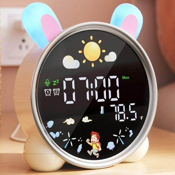 Hansang Kids Alarm Clock, OK to Wake Sleep Trainer with Night Light, Rabbit Digital Clock for Toddlers and Children