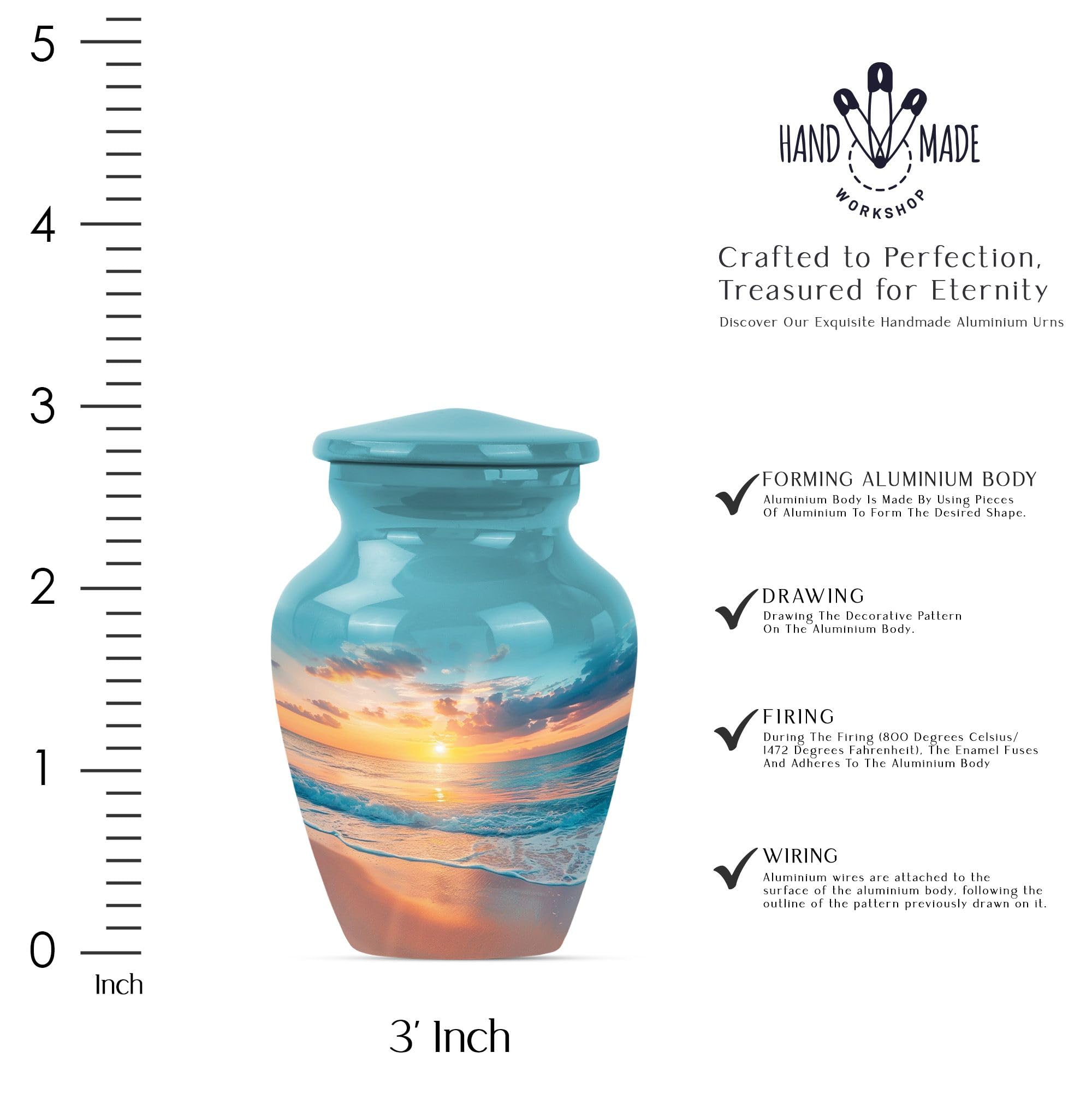 SUBSH Beach Urn - Mini Urns for Human Ashes - Ashes Urn - Burial Urns for Cremated Remains - Cremation Urn for Human Ashes - Ashes Urn Adult (3 inch Pack of 1)
