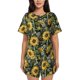 thumbnail image 1 of Balery Sunflowers Conjunto de Pijama para Mujer con Estampado, Dos Piezas de Manga Corta y Shorts, Ropa de Dormir Suave con Cuello Redondo y Bolsillos-Medium, 1 of 6