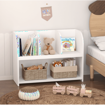 Yoneston Kids Storage Cabinet with 4 Compartments Toy Storage Organizer Montessori Bookshelf for Children s Room Playroom Nursery White