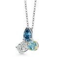 thumbnail image 2 of 925 Silver and 10K Yellow Gold Persian Blue Moissanite and Lab Grown Diamond and Zircon Pendant Necklace for Women | 2.69 Cttw | Pear Shape 8X6MM | Oval 7X5MM | Round 5MM | with 18 inch Chain, 2 of 4