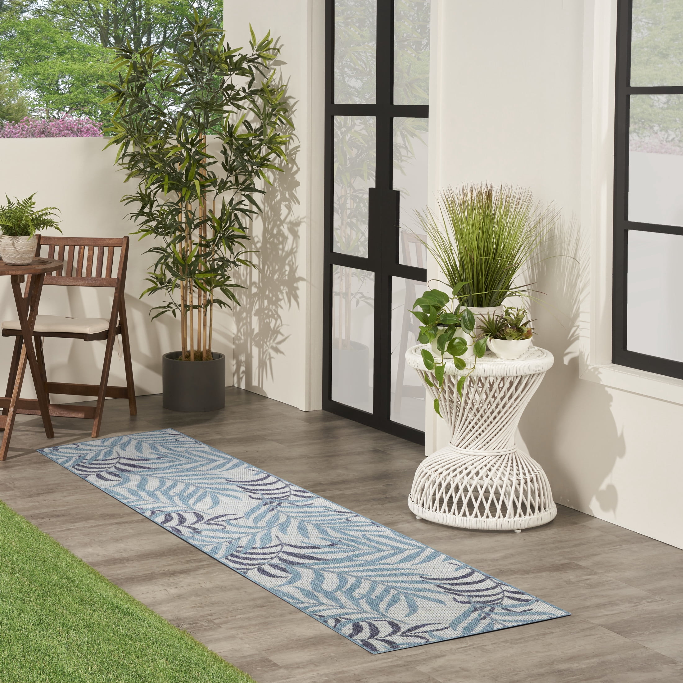 Nourison Garden Oasis 2' x 8' Blue Tropical Rug
