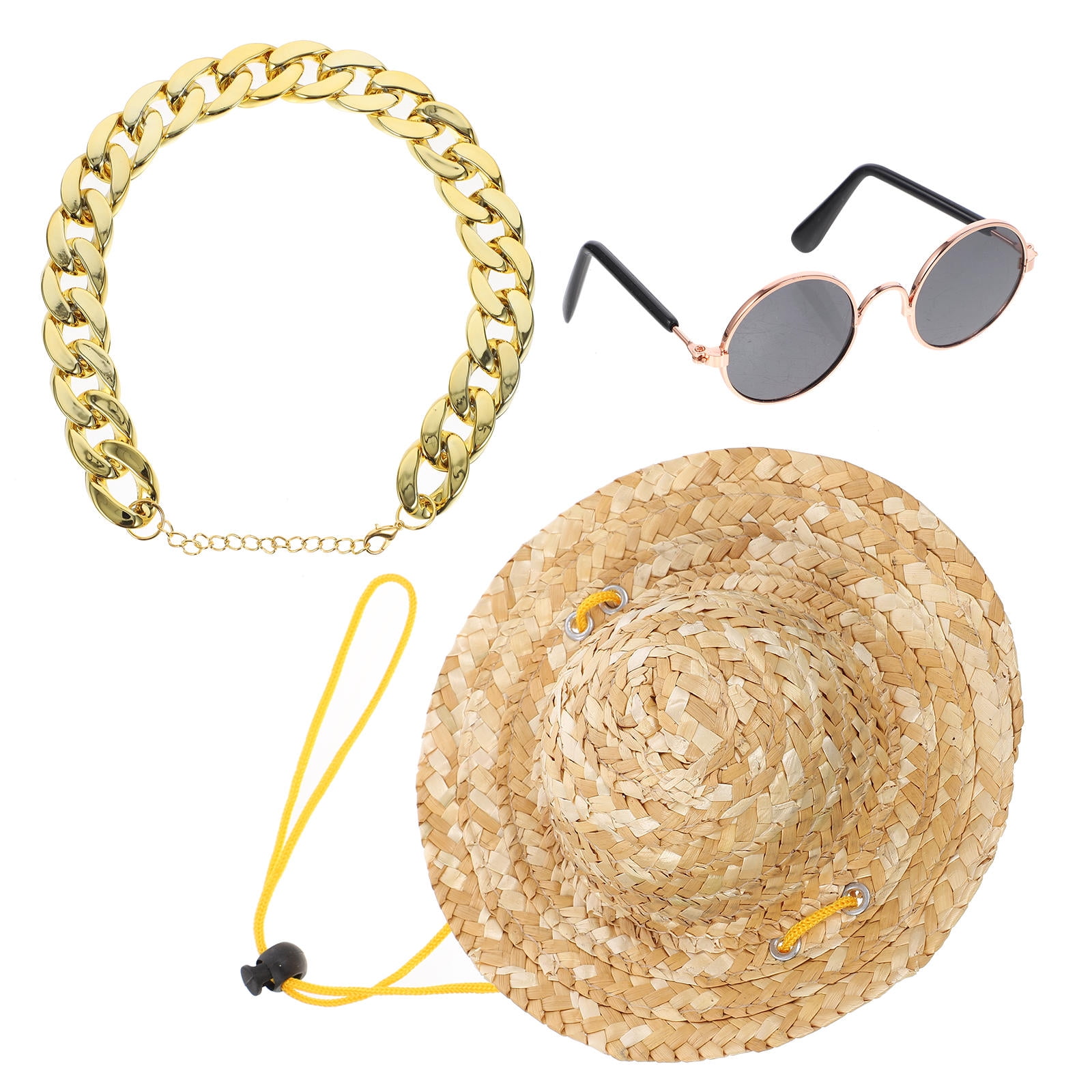 SOPOTUTU 3Pcs Pet Supply Set with Straw Hat Sunglasses and Stylish