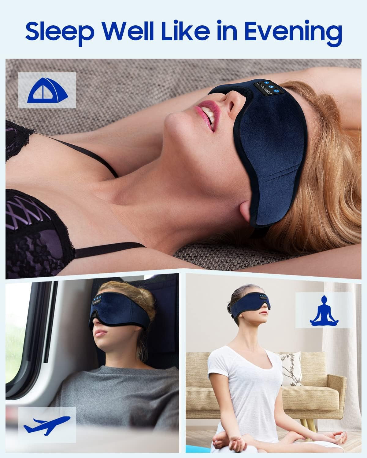 Sleeping Headphones Eye Mask, Sleep Mask for Men Women, 3D Breathable Soft Comfortable Eye Mask for Travel, Wireless Music Sleep Cover for Side Sleepers Nap Insomnia Air Travel Meditation