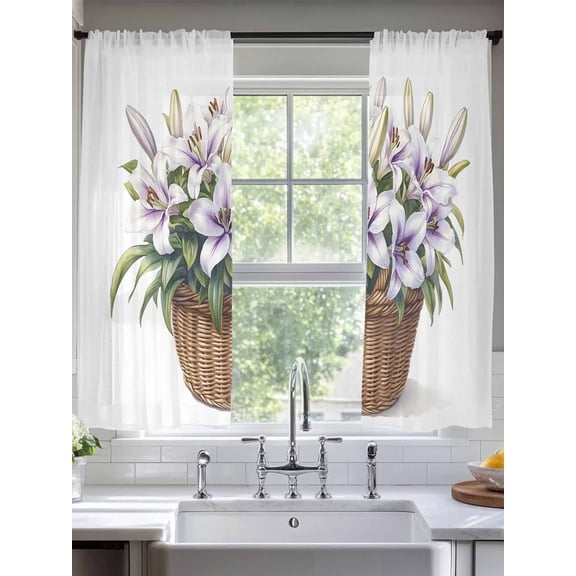 Spring Floral Sheer Curtains for Living Room Bedroom Watercolor Blossoming Botanical Prints Sheer Curtains 63 Inch Long 2 Panels Set Light Filtering Curtain Window Treatments Drapes for Dining Room