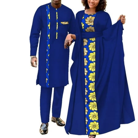 BintaRealWax African Couple Robe Clothing Mens Pant Set and Women Dresses WYQ949