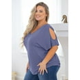 thumbnail image 5 of SHOWMALL Plus Size Tops for Women Cold Shoulder Clothes Gray Blue 2X Blouse Short Sleeve Clothing V Neck Tunic Summer Shirts, 5 of 7