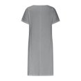 thumbnail image 4 of Fshaion Robe d'Été pour Femmes 2024 Grande Taille Col Rond Noué Manches Courtes Couleur Coton Lin Robe Longueur Genou avec Manches Courtes et Col Rond Liquidation à Moins de 10!, 4 of 5