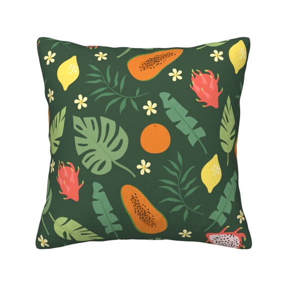 Square Throw Pillow Covers with Core, Papaya Dragon Fruit Print Pillows for Sofa Beds, 16"x16"