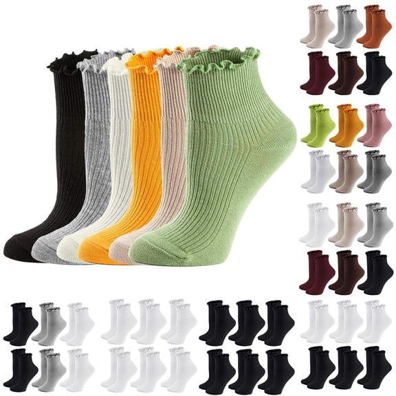 Lovzfmll Women's Ankle Socks 6-Pair Pack Knit Socks Breathable Cotton Casual Socks, Stretchy Comfort Soft Ruffle Dress Socks