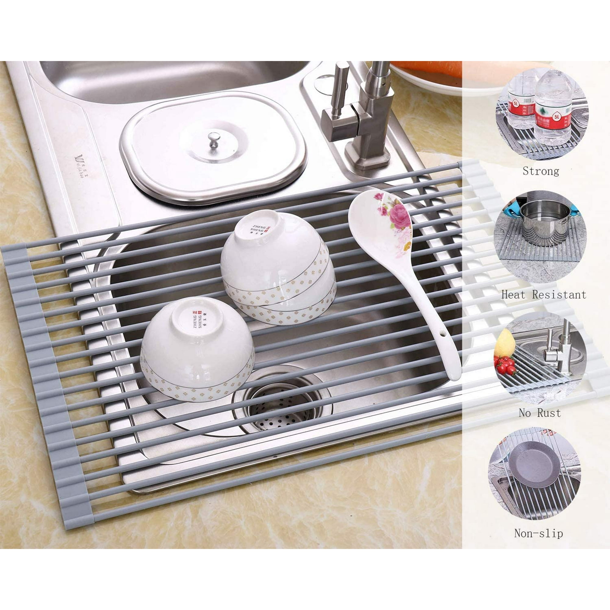 Sturdy Extra Large Over The Sink Multipurpose Roll Up Dish Drying Rack No Occupying Space Easily Store Heat Resistant Kitchen Drainer Rack for Cups Fruits Vegetables 20.5 13.2 Walmart