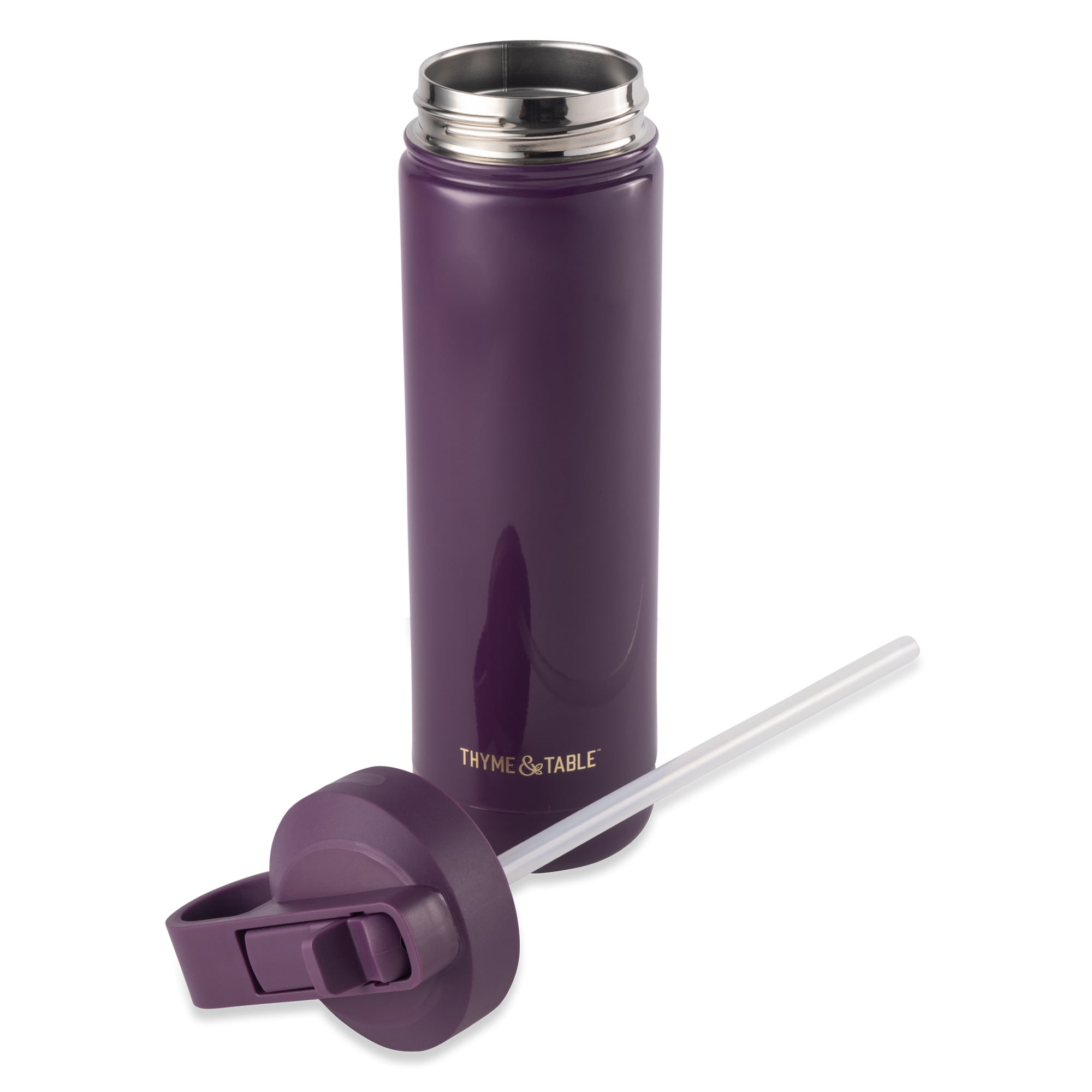 Thyme & Table 26 fl oz Water Bottle with Straw Lid, Purple with Moon Gold Charm
