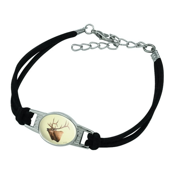 Elk Head Hunting Novelty Suede Leather Metal Bracelet