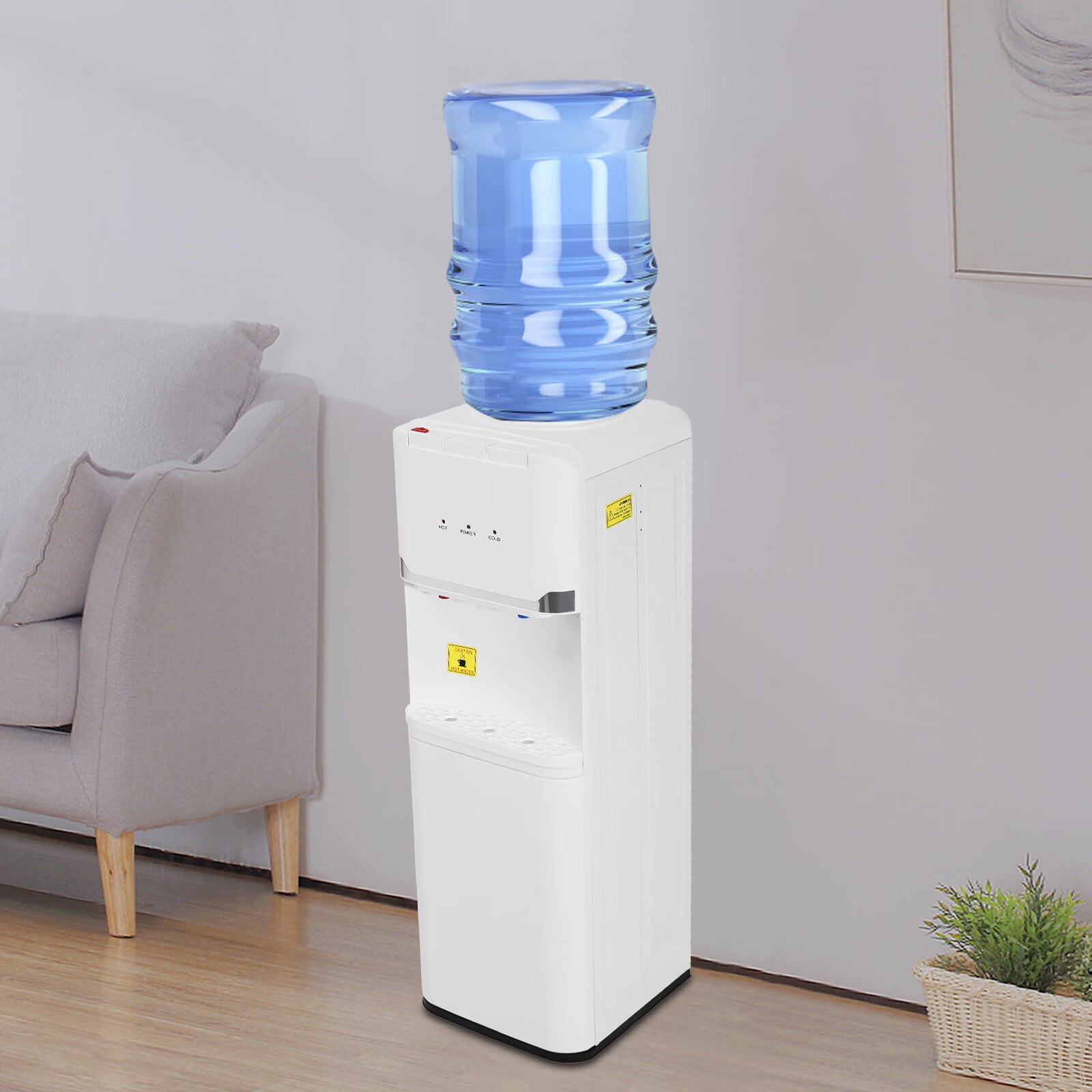 Aiqidi 550W Top Loading Water Dispenser 5 Gallon Vertical Cold and Hot Water Dispenser Home Office Dorm Anti-Scalding Design Water Dispenser with Storage Cabinet 32.68" High (White)