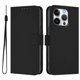thumbnail image 1 of For iPhone 15 Pro Case Solid Color Wallet Leather Phone Cover with Strap - Black, 1 of 5