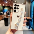 thumbnail image 3 of Compatible with Samsung Galaxy S22 Ultra Phone Case Women Luxury Plating Cute Love Heart Case with Heart Chain Bracelet Strap Camera Lens Protection Soft Silicone Shockproof Case (White), 3 of 6