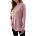 thumbnail image 3 of Qarigey Camiseta de Mujer Color Sólido Botón Casual Top Cuello Manga Larga Otoño Blusa Sudadera, Negro, S Prendas para la parte del cuerpo Rosado L, 3 of 6