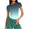thumbnail image 4 of Hurxie Womens Basic T Shirts Summer Tops Crop Short Sleeve Slim Fit Tee Cute Gym Workout Clothes Green L, 4 of 6