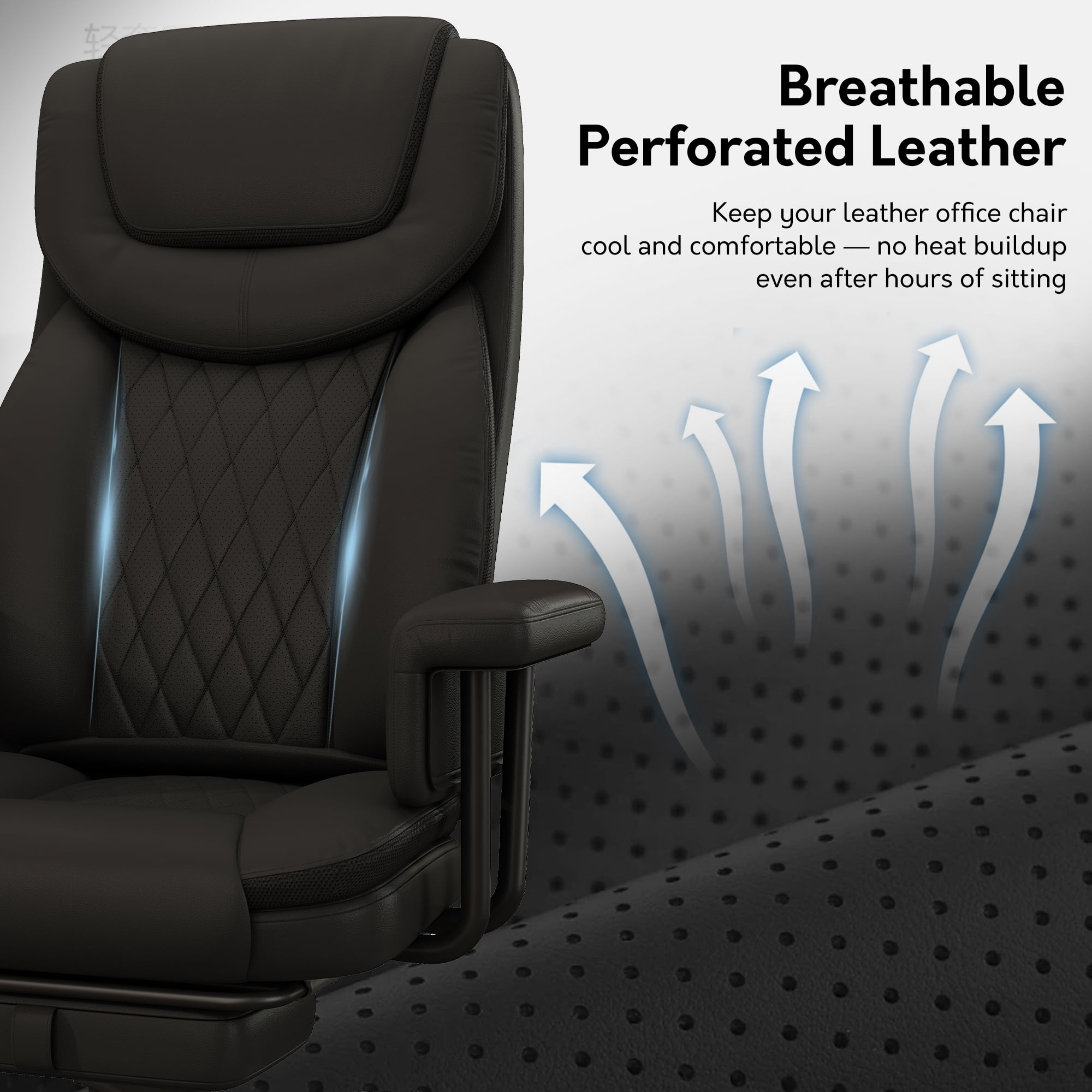 HomeZeer Big and Tall Executive Office Chair 400LBS, 160°Reclining with Retractable Footrest, PU Leather Desk Chair with Padded Arms, Adjustable Height with Quiet Roller Wheels, Black