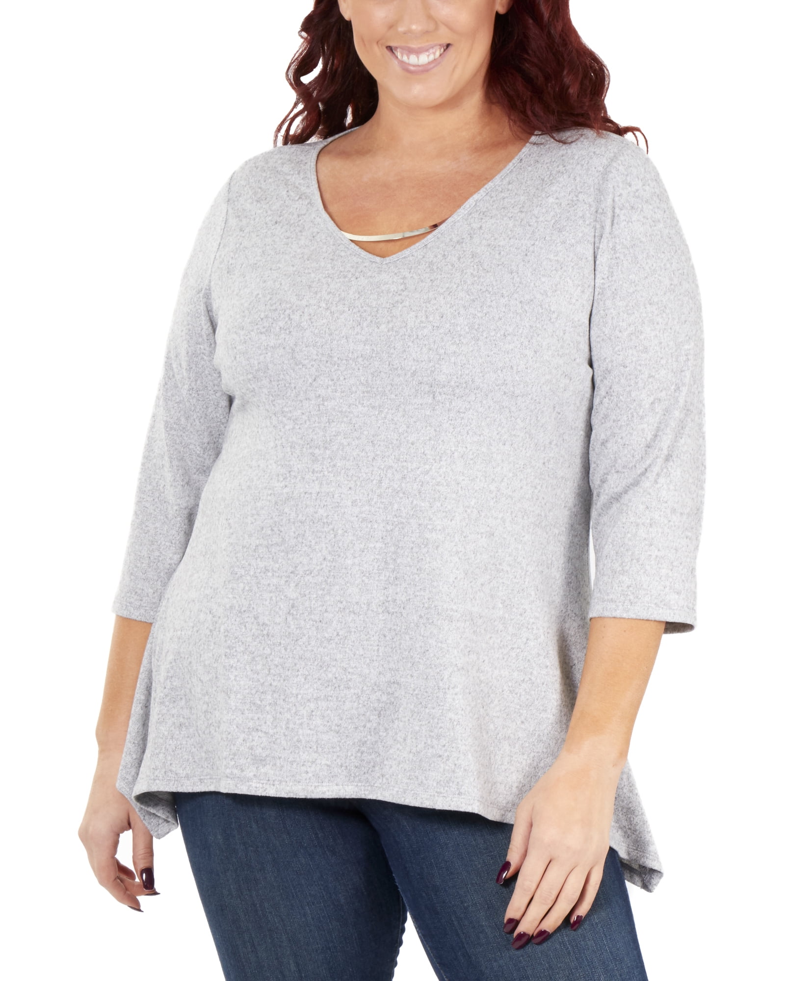 Women's Plus Size 3/4 Sleeve VNeck Top