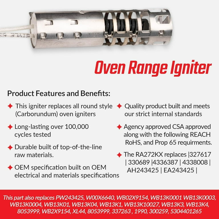 Surface Igniter Gas Range Oven Replacement Kit, Compatible with