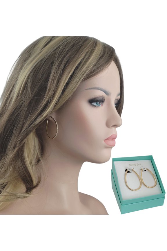 Ladies Gold Tone Loop Hoop Crystal Studded Pierced Earrings - Gift Boxed