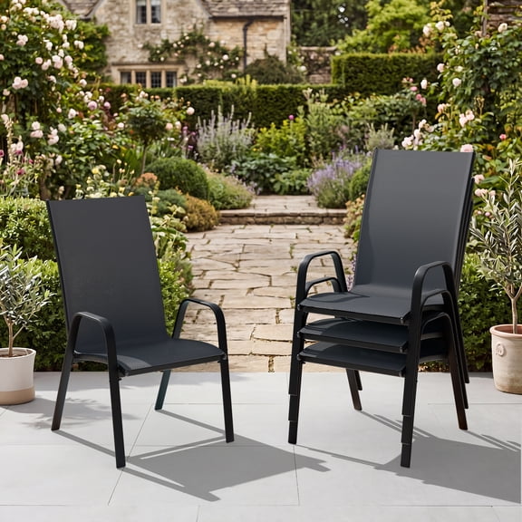 NAPWANT Patio Dining Chairs, Set of 4 Stackable Outdoor Chairs, All-Weather Space Saving Design, Black
