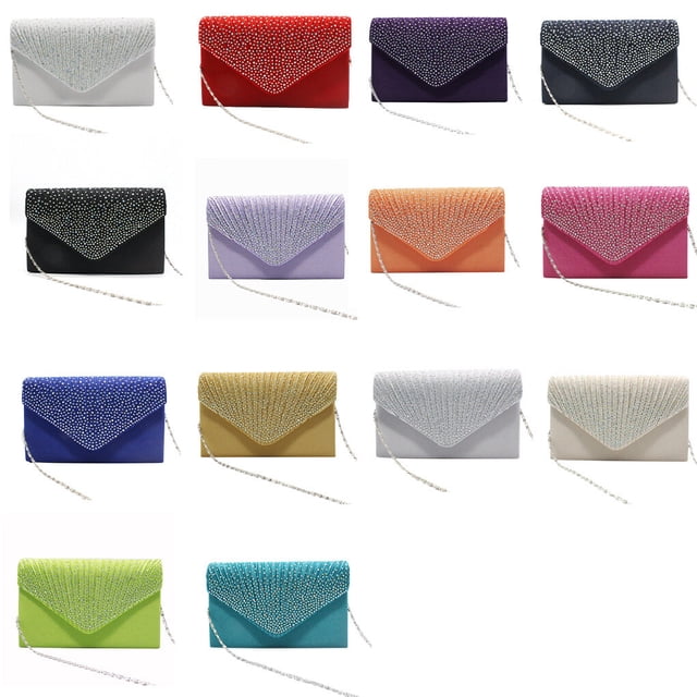 pitrice Women Envelope Bag Rectangular Hasp Rhinestone Stylish Fashionable Business Party Bridal Handbag Birthday Gift Black