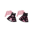 thumbnail image 2 of Qmyliery Toddler Baby Girls Fall Clothes Sets Heart/Floral Pattern Sleeveless Dress with Long Sleeve Cardigan 2Pcs Outfit, 2 of 9