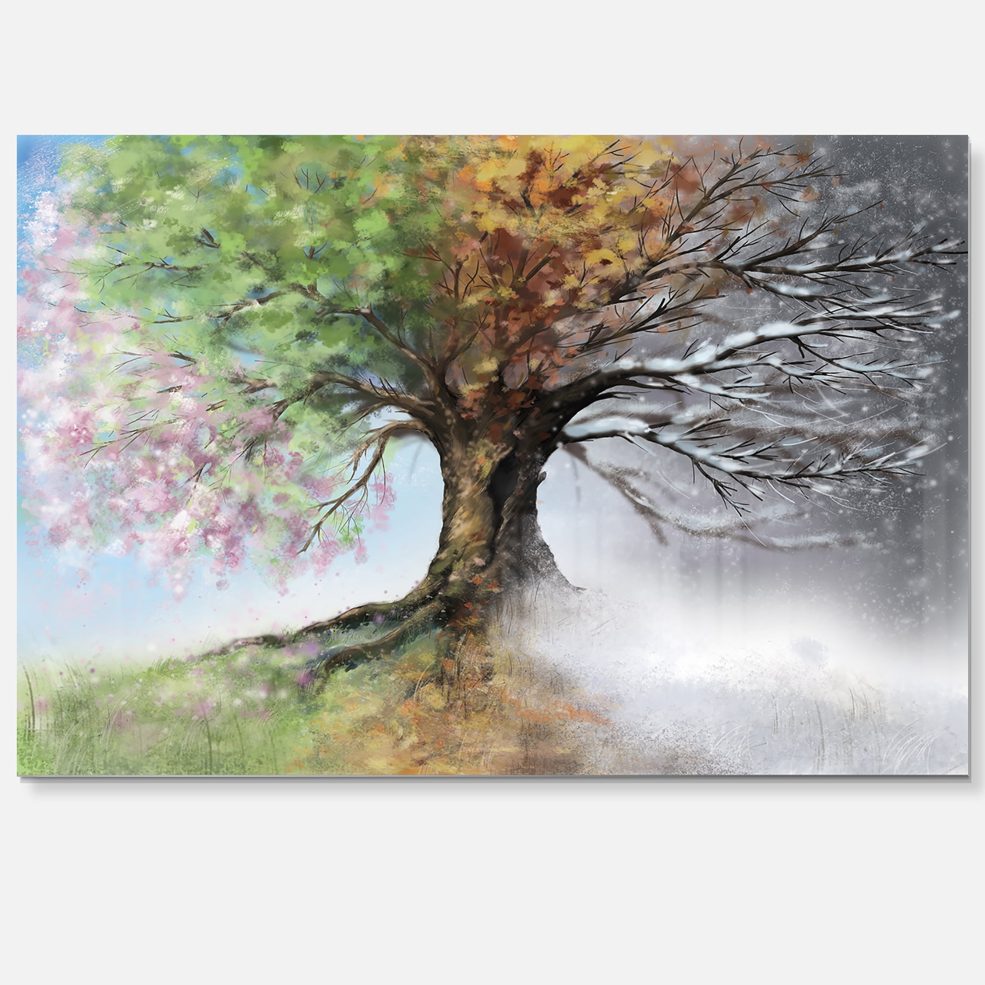 Designart 'Tree with Four Seasons ' Tree Painting Metal Wall Art