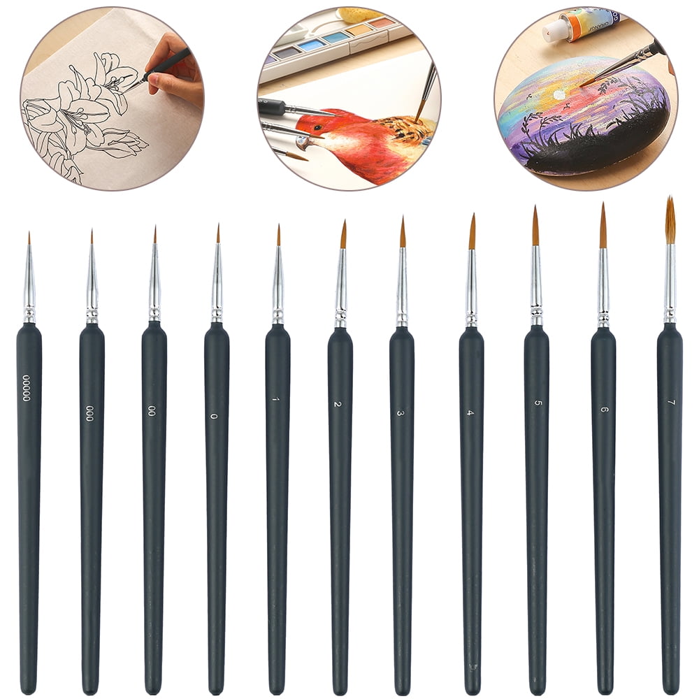 12mm For Finishing Work 12Pce Artists Paint Brush Set Pointed Tip Sizes 1mm