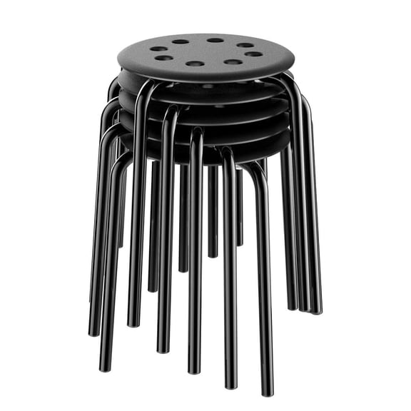 Stackable Stools Set of 5, Flexible Seating for Classroom Home Kitchen, Extra Seating for Parties Events, Lightweight Sturdy Metal Frame, Durable Plastic Ventilated Seats, Black
