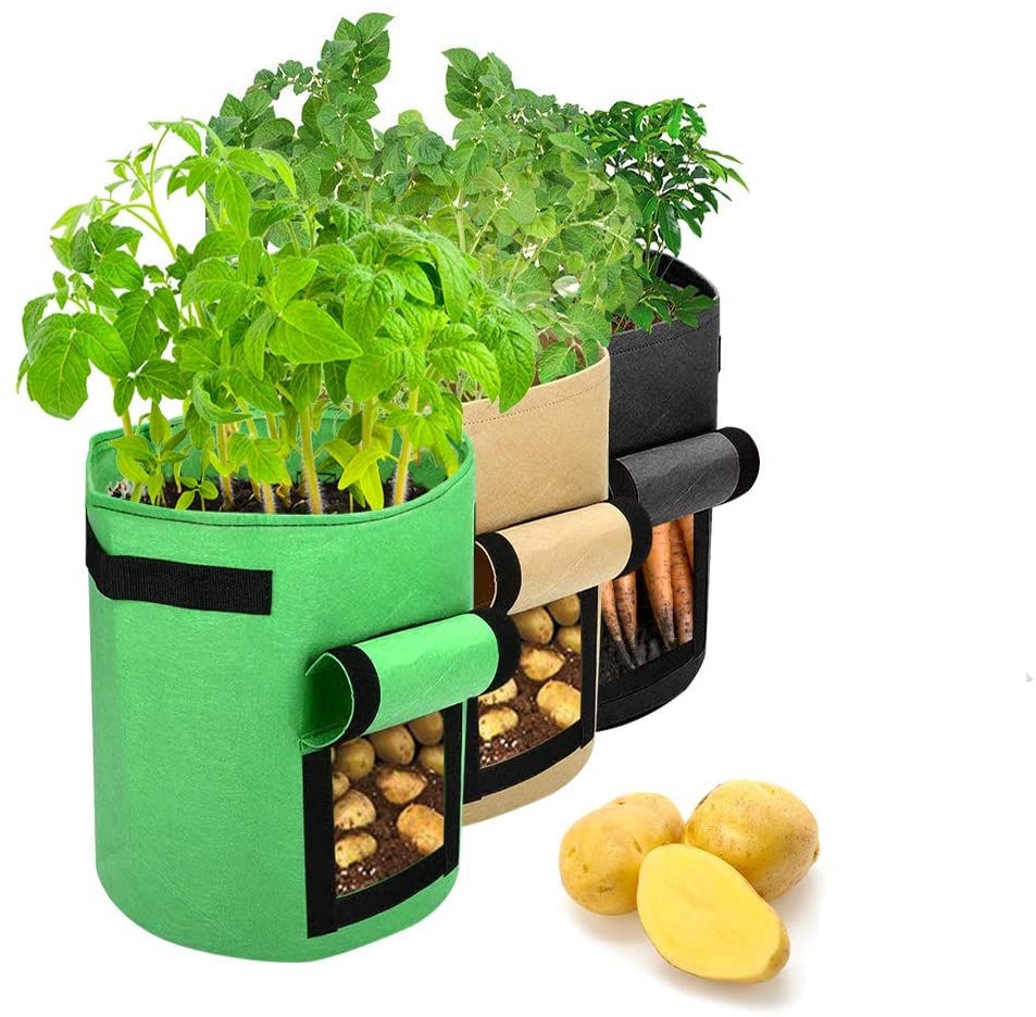 BUZIFU Potato Grow Bags,3 Pack 7 Gallon Plant Growing Bags/Aeration Nonwoven Fabric Pots Plant