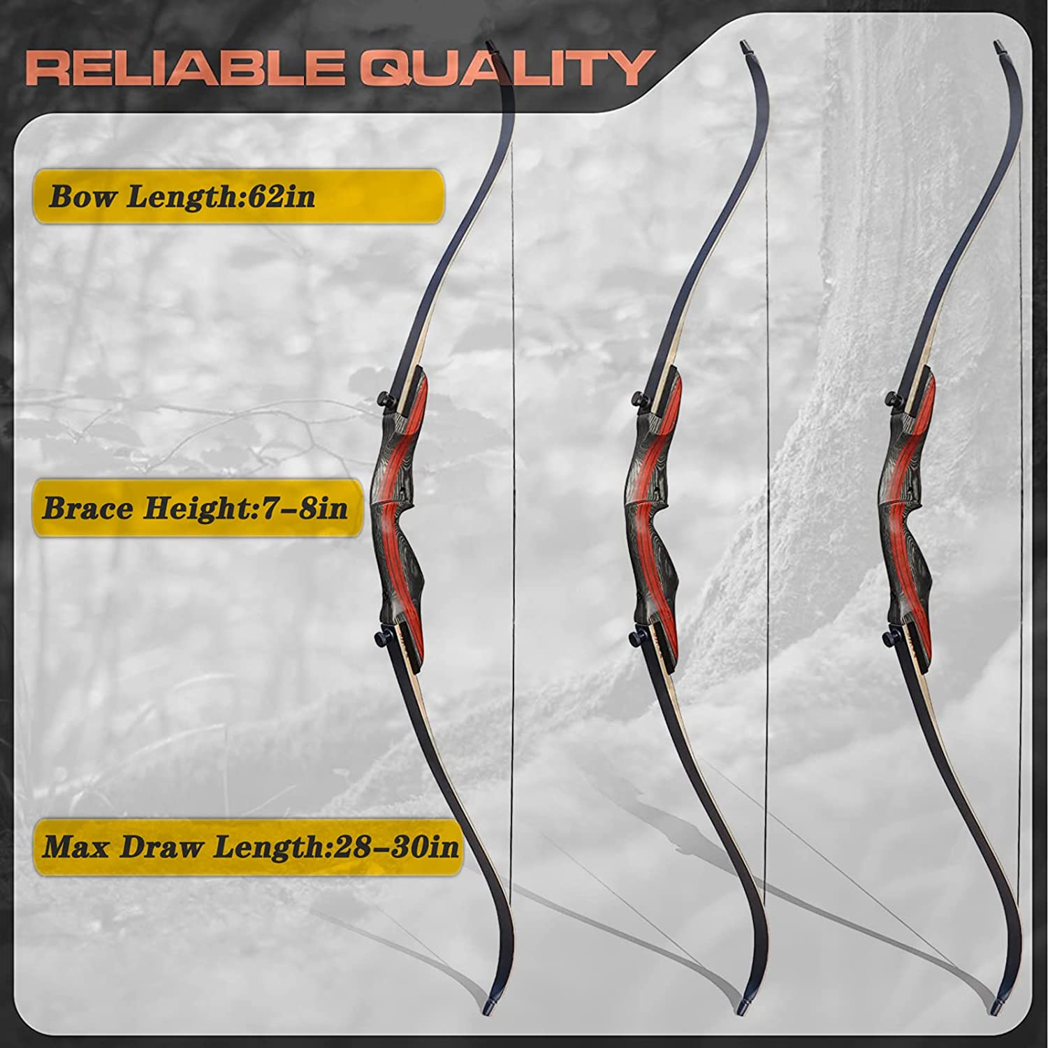 62" Archery Recurve Bow And Arrow For Adults Hunting & Target Shooting