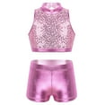 thumbnail image 2 of inhzoy Kids Girls 2 Piece Shiny Dance Outfits Crop Top Metallic Shorts Set Pink 8, 2 of 7