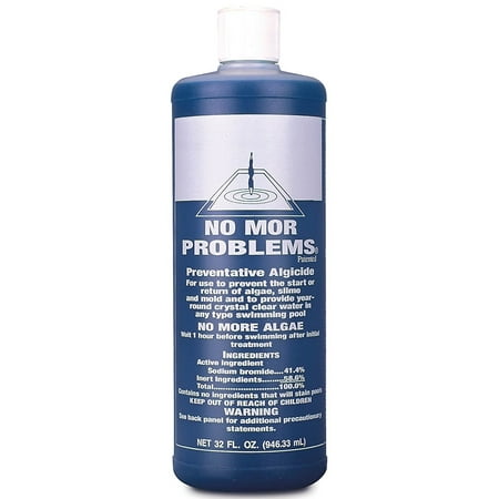 No Mor Problems Swimming Pool Algaecide - 1 QuartInitial Dosage: 3 ounces per 5,000 gallons, Maintenance Dosage: 5-6 ounces per 2 tabs/gallon/pound of chlorine or.., By United