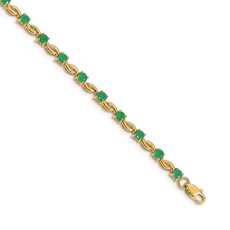 Real 14kt Yellow Gold Emerald Chain Bracelet; inch; Lobster