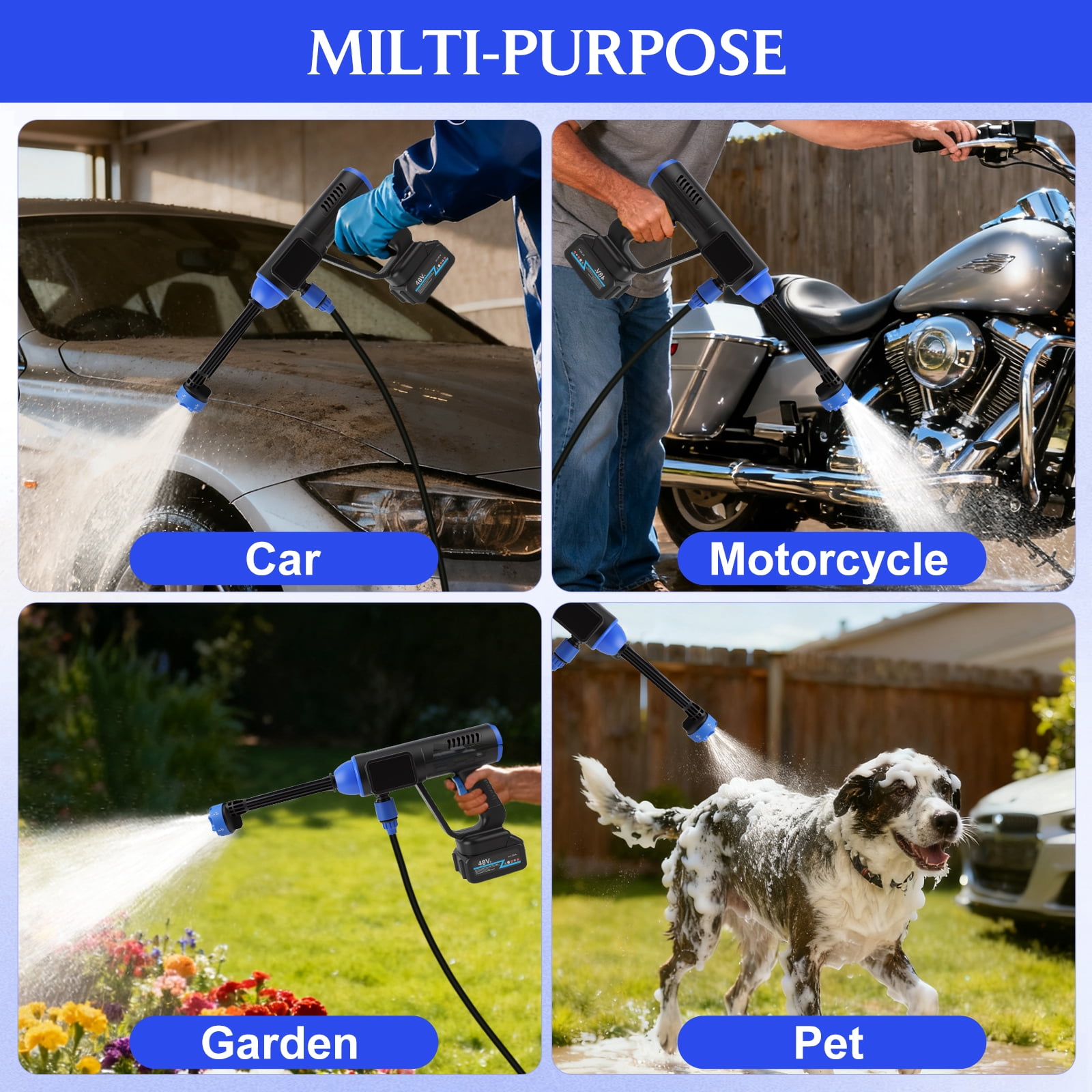 1100 PSI Cordless Pressure Washer for 21V Battery,Portable Handheld Power Washer , 2 x 4.0 Ah Batteries, 6-in-1 Swivel Nozzle, 32.81FT Hose,for Car Yard Fence Wall Cleaning and Garden