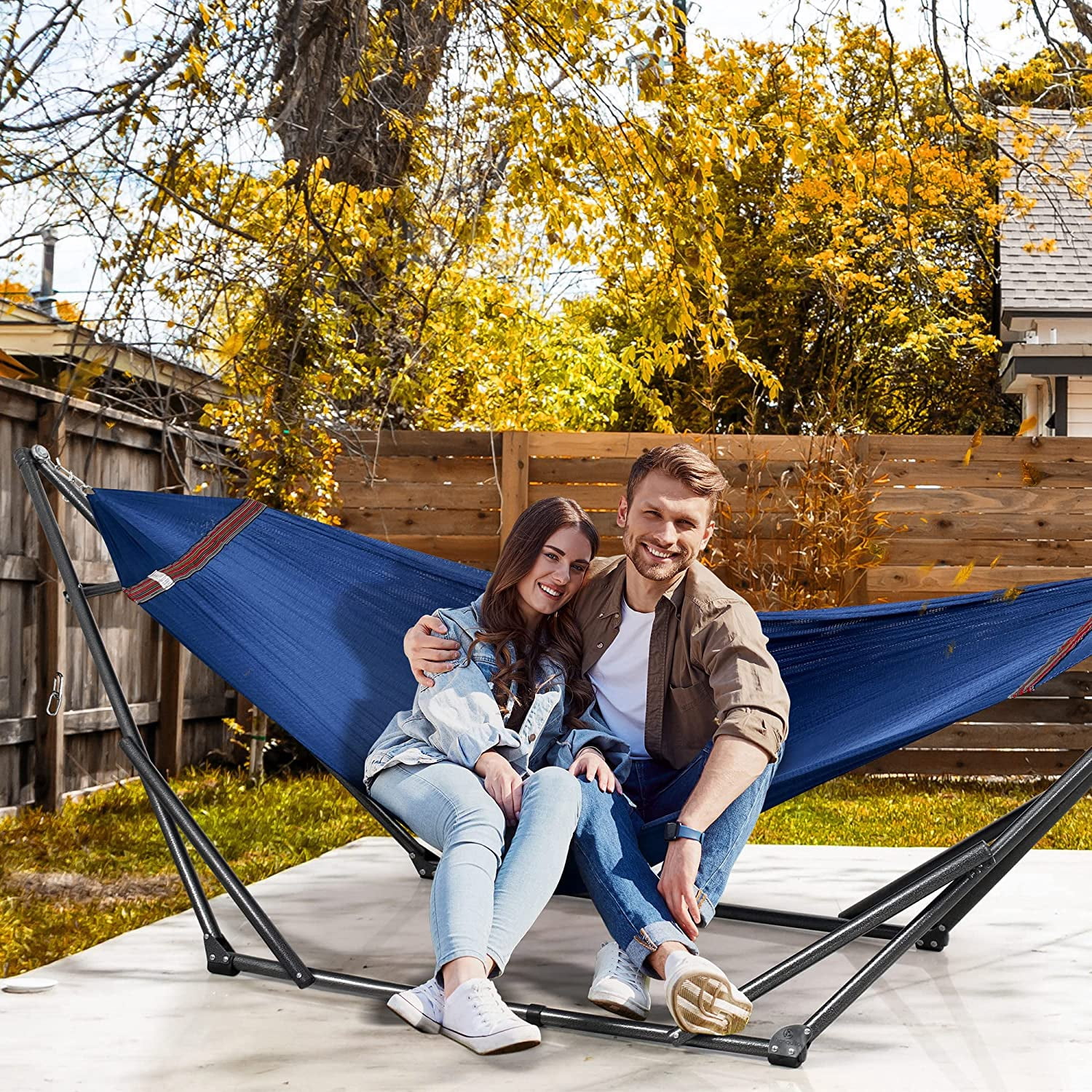 Tranquillo 600lb Capacity 2 Persons 2 Hammocks Included/Foldable Portable Hammocks with Stand, Tree Straps, Carry Bags for Garden Camping, Aegean